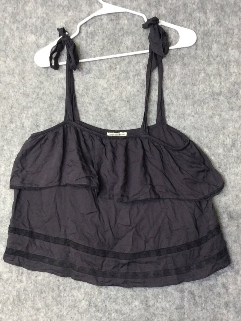American Eagle Tank Top Women's L Grey Ruffle Lace Spaghetti Strap Shirt